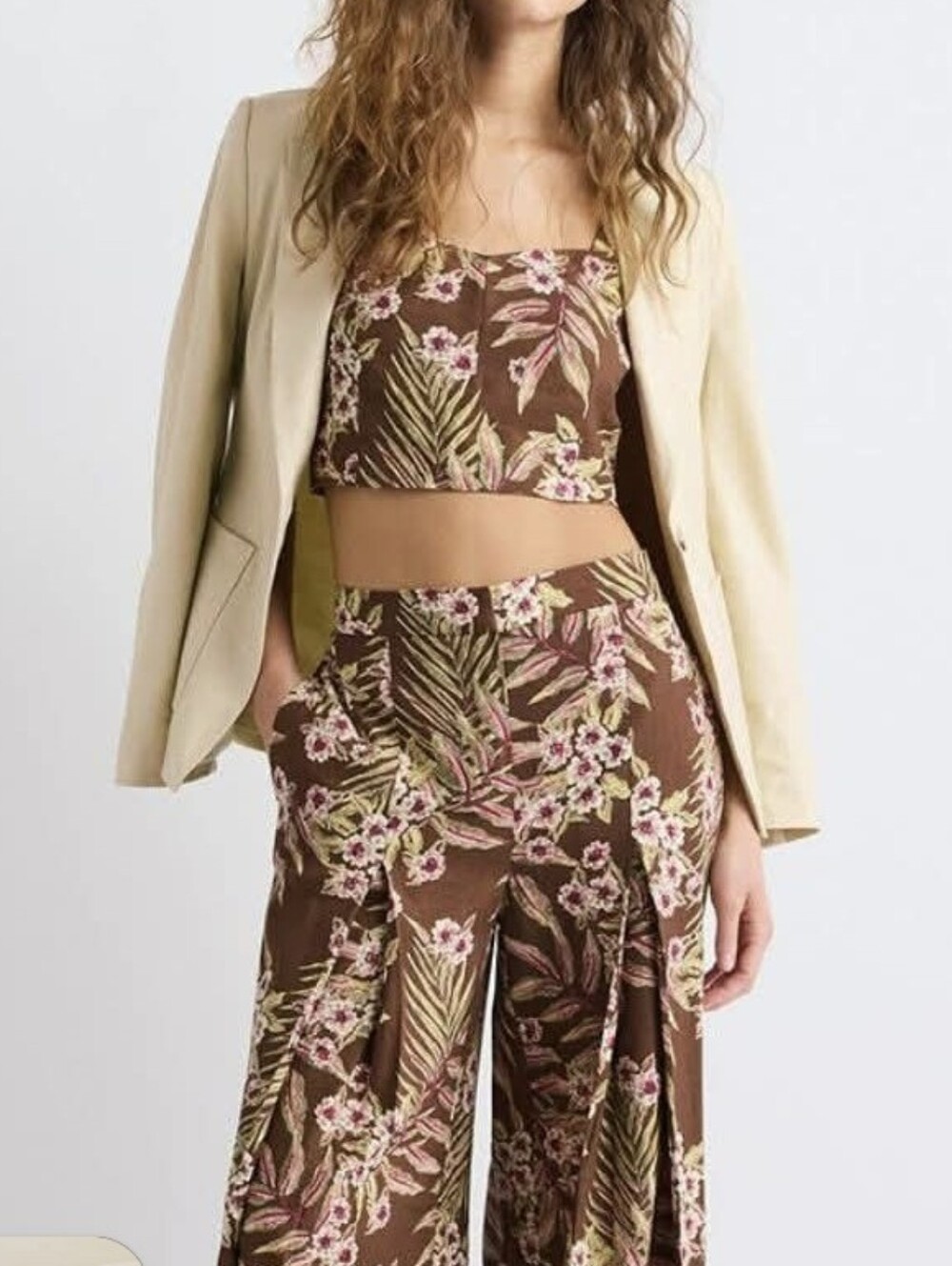 Floral Print Brown Crop Tank Top - Women